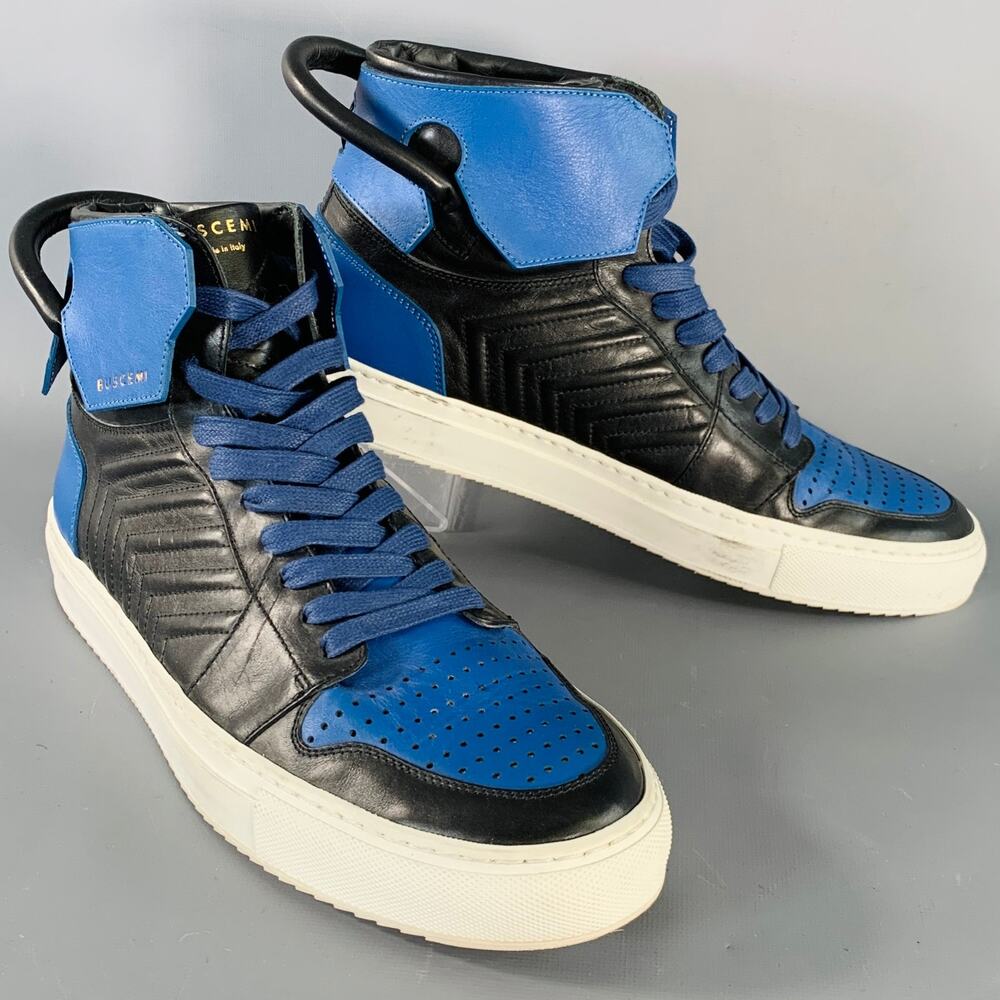BUSCEMI Size 11 Black Blue Color Block Leather High Top Sneakers